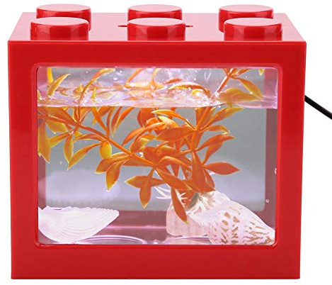 Fischbecken Aquarium Fish Tank Mini Aquarium USB LED Light Fish Tank Aquarium Decor for Box Office Tea Table(Rot)