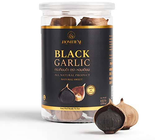 Homtiem Black Garlic 8.82 Oz (250g.), Whole Black Garlic Fermented for 90 Days, Super Foods, Non-GMOs, Non-Additives, High in Antioxidants, Ready to Eat for Snack Healthy, Healthy Recipes