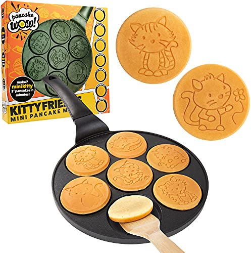 Kitty Friends Mini Pancake Pan - Make 7 Unique Flapjack Cat Designs, Nonstick Pan Cake Maker Griddle for Breakfast Animal Kitten Fun & Easy Cleanup, Fun Christmas Gift for Kids, Holiday Party Treat