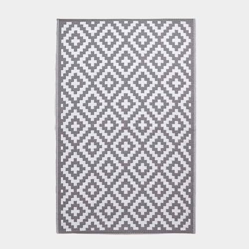 Homescapes Outdoor Teppich wetterfest – Zoe Gartenteppich aus recyceltem Polypropylen, beidseitig verwendbar, grau Gemustert, für Balkon, Terrasse, Garten, Camping & Indoor, 150x240 cm
