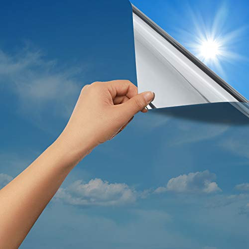 rabbitgoo Sonnenschutzfolie Fenster Innen & Außen Silber 44,5x400cm, Spiegelfolie Fenster Sichtschutz Fensterfolie Sonnenschutz Hitzeschutzfolie