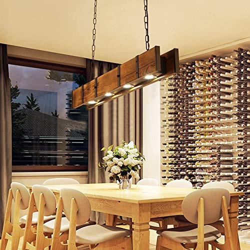 LED Hängelleuchte Esstisch Pendelleuchte Holz Rustikal 40W Pendellampe Esstischlampe Höhenverstellbar Moderner Hängellampe Für Küche Kronleuchter Wohnzimmer Büro Cafe 100Cm…