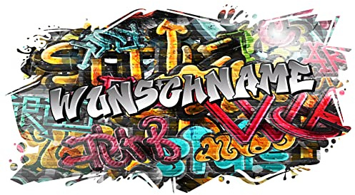 Finest Folia 3D Graffiti Wandtattoo 97x53cm Streetart Wandsticker für Jugendzimmer Kinderzimmer Wohnzimmer Deko Vinyl Aufkleber Wandbild selbstklebend W008 (07 Sprayer, Mit Wunschname)