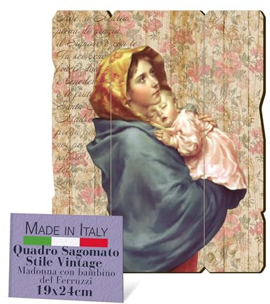 Fratelli Bonella - Quadro Madonna con Bambino Vintage - Legno di Pioppo, Spessore 8 mm - Per Camera da Letto 19x24 cm