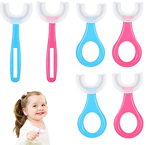 VIKSAUN 6 Stück U-Förmige Kinderzahnbürste, für den Ganzen Mund, Lebensmittelqualität Silikonbürstenkopf Baby Zahnbürste, 360° Mundpflege Zahnreinigung (2-12 Jahre Alt)