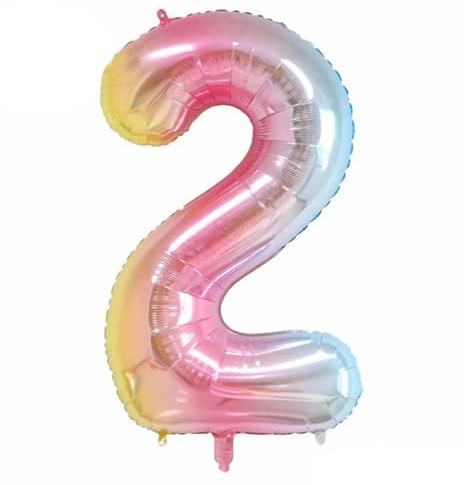 Pastel Rainbow Number 2 - Large Helium Foil Balloon - Birthday Party Wedding Anniversary Decoration - 101cm