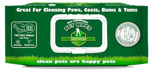 My Turf Cat And Dog Grooming Pet Wipes | 100 Biodegradable Wipes (15x20cm) | Quick Easy Cleaning Dog Wipes & Cat Wipes | Dog Wipes For Bums, Body, Paws, Eyes & Ears | Alcohol Free Wet Wipes