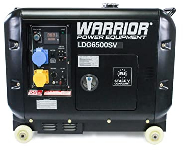 Warrior 6.25kVa Diesel Generator – 186cc Engine, 5500 Max Watts, Electric Start, 16L tank with 12-hour run-time, Quiet Running at 68 dBA & Soundproof Canopy, AVR for Safe Running, Heavy-Duty Frame