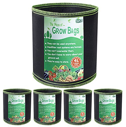 Growerz Lot de 5 sacs de culture de 4 litres en tissu non tissé résistant pour jardin, pots pour la culture de légumes, pommes de terre, tomates, carottes…