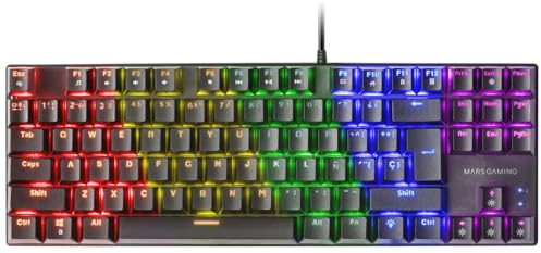 Mars Gaming MK80, Idioma Francés AZERTY, Teclado Gaming Mecánico TKL Compacto con Switch Azul, Iluminación Rainbow RGB, Teclas Doble Inyección, Modo Juego y Anti-Ghosting, Multiplataforma, Negro