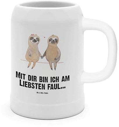 Mr. & Mrs. Panda Bierkrug Faultier Pärchen - Geschenk, Liebespaar, Faultierliebe, 0, Faultier Geschenk, Steinkrüge, 5 l, Liebe, Bierkrug Steingut,
