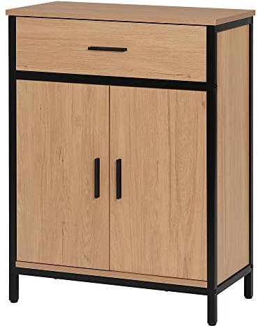 EUGAD Badezimmerschrank mit 1 Schublade 2 Türen, freistehender Badschrank, Badkommode mit verstellbarem Regal, Aufbewahrungsschrank für Wohnzimmer Küche Flur, 60x80x30 cm