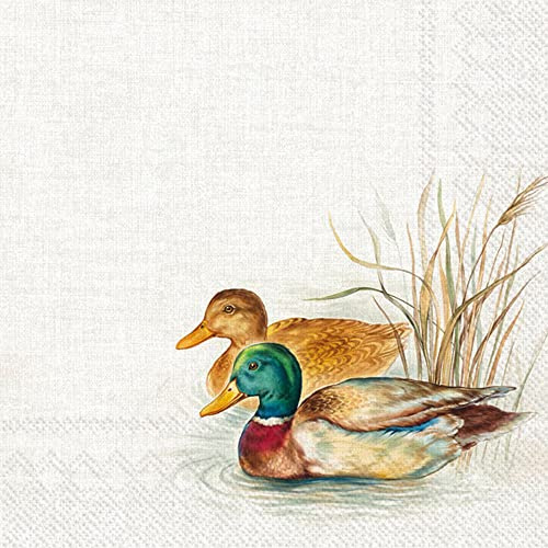 IHR Ideal Home Range - Papierservietten HUNTED DUCKS cream 20 St. Cocktail-Servietten 25 cm x 25 cm