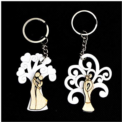 DLM Bomboniere DLM31238 (Kit 12 Pezzi) Portachiavi Ciondolo in Legno Albero della Vita e Coppia Sposi Nozze Matrimonio Confettata bomboniera Regalo