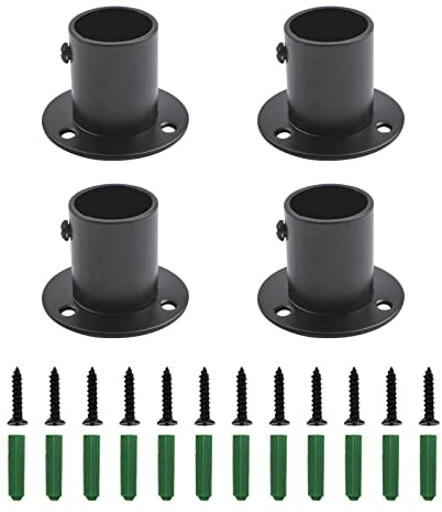 INCREWAY Schrankstangenhalter, 4 Stück Edelstahl-Gardinenstangen-Endstützen, robuste Flanschhalterung mit Schrauben für Kleiderstangen, schwarz, 25,5 mm