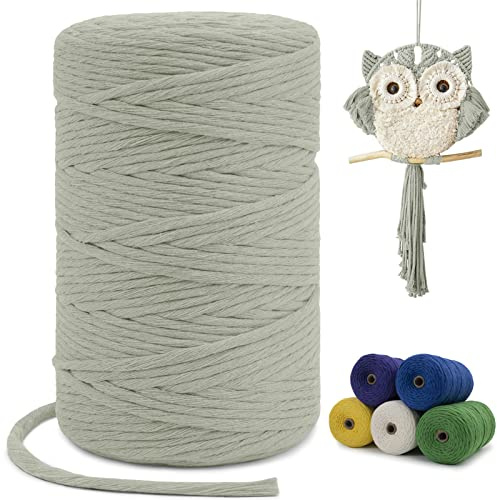LEREATI Corda Macrame 3mm x 200m, Filo Macrame Singola Corda Cotone Cordoncino Colorato, Cordino per Borse Uncinetto, Arazzo da Parete, Fai da Te, Decorazioni, Tessere Uncinetto (Verde Fagiolo)
