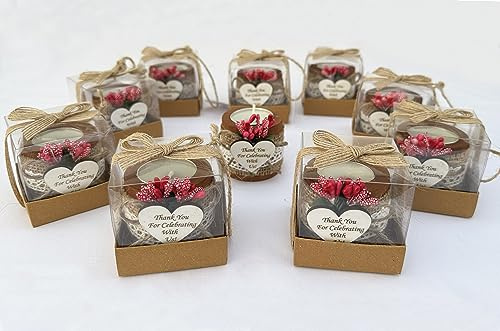 Lot de 10 photophores en bois cadeaux de remerciement cadeaux de mariage pour invités bougeoirs cylindriques marron foncé avec fleurs