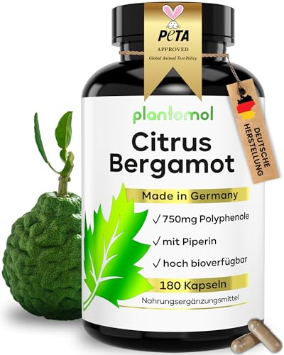 180 Citrus Bergamot Kapseln 3 Monatsvorrat Bergamotte Kapseln - plantomol® | Citrus Bergamot hochdosiert - 1500mg Extrakt mit 50% Polyphenole hochdosiert + Piperin für die Bioverfügbarkeit