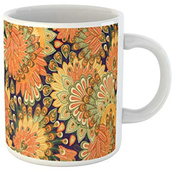 874 Tasse À Café En Porcelaine Orange Années 1970 Motif Vintage Fleur Bleue Années 70 Années 60 Personnalisée Tasse En Céramique Café Aquarelle Tasses De Petit Déjeuner 330Ml Pour Décorer,Thé