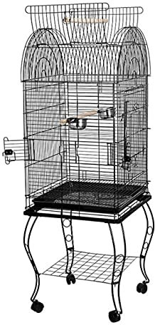 Innen-/Außenvoliere, 59 x 59 x 150 cm, Vogelkäfig, Garten, Außen- und Innenbereich, Papageienkäfig, Nest, Vogelkäfig aus Schmiedeeisen mit 4 Rollen, Vogelkäfig, Sittichkäfig