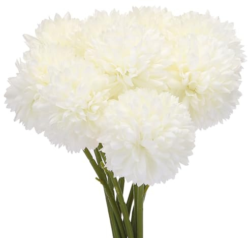 sourcing map 10 cabezas de flores artificiales, bolas de crisantemo de seda, hortensias, beige, flores artificiales para manualidades, decoración de bodas y fiestas