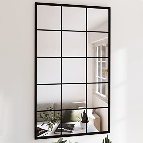 Festnight Espejo Decorativo de Pared 100x60 cm Espejo de Pared de Ventana Espejo de Ventana de Metal Espejos De Salon Espejo Recibidor Entrada Negro