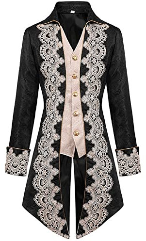Herren Gothic Frack Mantel Männer Mittelalter Viktorianischen Vintage Jacke Lange Für (Black, XXL)