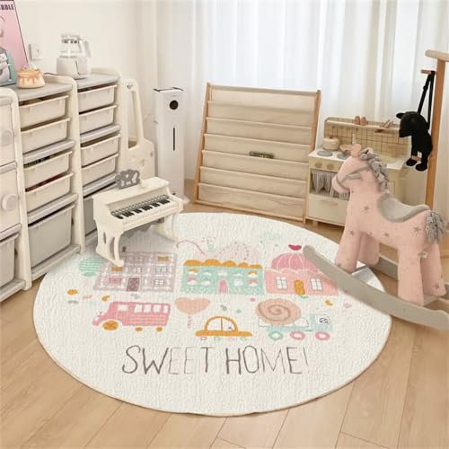YATOLA Rund Krabbeldecke für Baby Teppich Kinderteppich Kinderzimmer Schlafzimmer Spielteppich Junge Mädchen Modern rutschfest Kinderteppich Spielteppich Waschbar Tiger Auto Stern (Beige 3, 120CM)