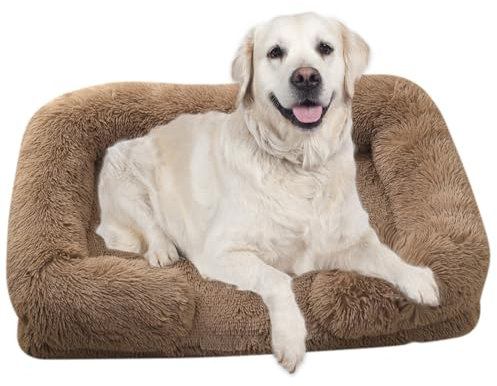 RUYICZB Orthopädisches Hundebett Grosse Hunde, Hundekissen, Hundesofa Mittelgroße Hunde, Katzenbett, Hundekörbchen, Anti-Angst Hundekorb, Abnehmbar Und Waschbar,Brown d,2XL 51X35.4X8.7in