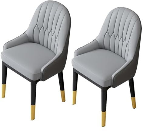 NoSper Stuhl Küche Esszimmerstühle aus PU-Leder, hohe Rückenlehne, weiche Sitzstühle, wasserdicht, Ledersessel mit Metallbeinen (Farbe: Grau + Dunkelgrau)