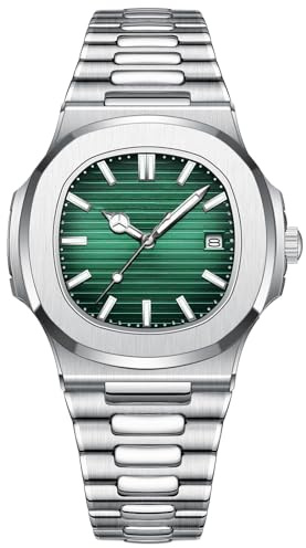 BESTKANG Men Quartz Movement Watch Waterproof Luminous Men's Watch, Stainless Steel Strap Business Watches (Green)