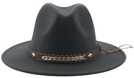 SOYNIA Fedora Trilby Filzhut Hut Cowboyhut Für Damen Und Herren Fedoras Gefilzter Panamahut Western-Vintage-Solid-Fedoras 52–54 cm (Kinder) Dunkelgrau