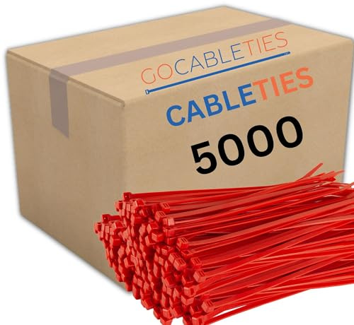 Gocableties Red Cable Ties, 200mm x 2.5mm, Bulk Pack of 5000, 8” Premium Nylon Zip Ties, Multi-Purpose Plastic Tie Wraps, Secure Self-Locking Mechanism, for Home, Garden, Office and DIY