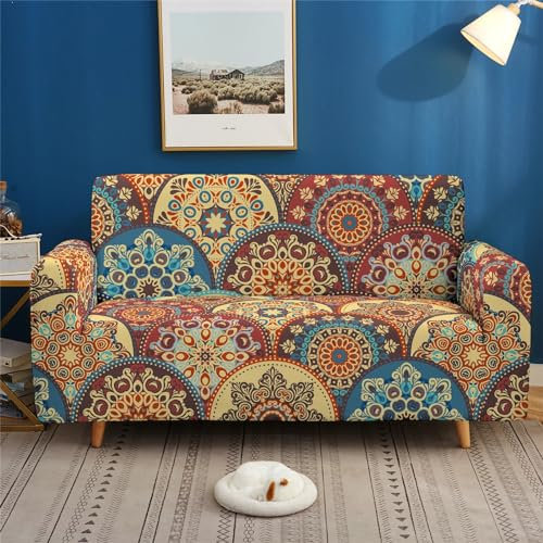 ACSMCQ Sofa Überzug Mandala-Muster Couch überzug 1 2 3 4 Sitzer Sofa Bezug Spandex Couchbezug Elastischer Sofabezüge Schonbezug Couch Antirutsch Hussen für Sofas