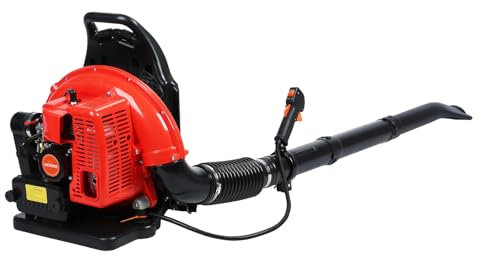 Petrol Backpack Leaf Blower, 665 CFM, 63cc 2 Stroke Cordless Leaf Blower for Lawn Care Snow Blowing Car Corner Dust Clearing, Gas Powered Garden Blower for Gardens Patios Gutters Driveways Red