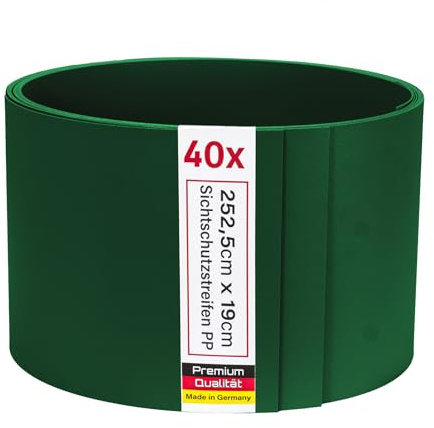 Zaunrebell Sichtschutzstreifen PP Lederoptik Moosgrün, ähnl. RAL 6005-40 Stück 252x19 cm für Doppelstabmattenzaun, Gittermattenzaun