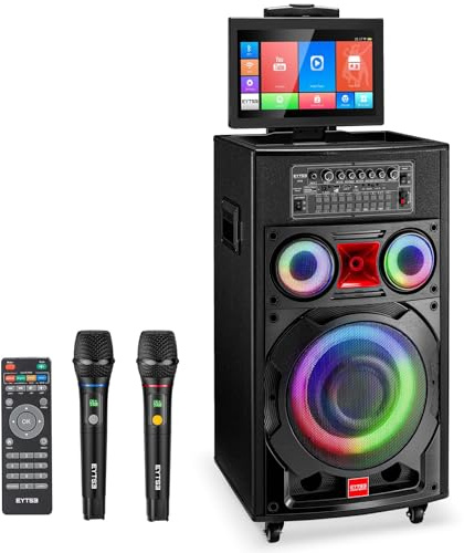 Karaoke Machine with Screen Lyrics Display for Adults 14.1 Touch Screen, Portable Karaoke Speaker PA System 800W Peak Power with 2 Wireless Mics, DJ Lights, WiFi, HDMI for Home TV Outdoor Party