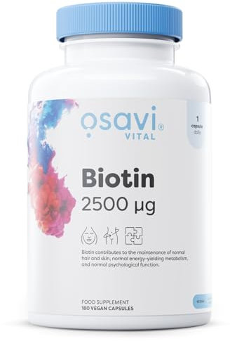Osavi Biotin 2,500 μg – 180 Vegan Capsules | Essential Beauty Vitamin for Healthy Hair, Skin & Nails | Supports Metabolism & Nervous System | Clean Label | Vegan–Friendly