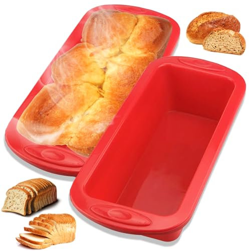 2 Pezzi Torta Silicone per Dolci Rettangolare, Stampo Plumcake, Stampo per Pane in Cassetta,Teglia Pane in Cassetta Antiaderente per Pane Fatto in Casa, Torte e Tartellette, 28 x 14,5 x 7 cm, Rosso