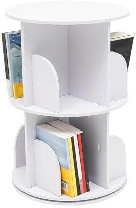 WindWilder Drehbares Bücherregal 360° Rotatable Book Shelf 2 Ebenen 8 Fächer Lagerregal Freestanding Bookshelves Storage Display Shelf für Wohnzimmer Schlafzimmer Büro Kinderzimmer 50KG (2 Ebenen)