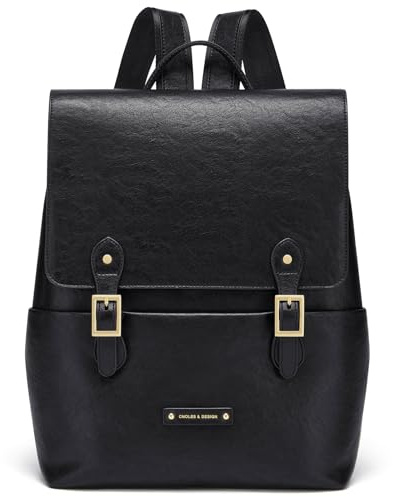 Cnolés Leder Rucksack für Damen Multifunktionaler Vintage Schule Tagesrucksack Weiche Schultertasche aus Leder für Shopping Laptop (schwarz)