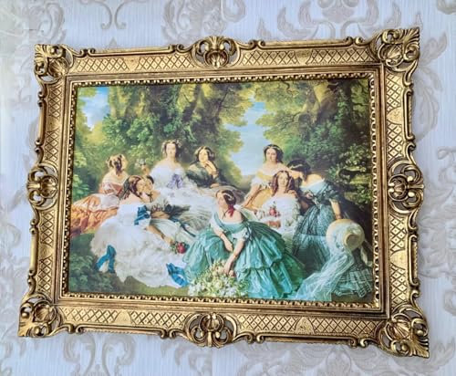 Bild mit Rahmen Gold Gerahmte Gemälde 90x70 Wandbild Engel Frau nackt Akt barock