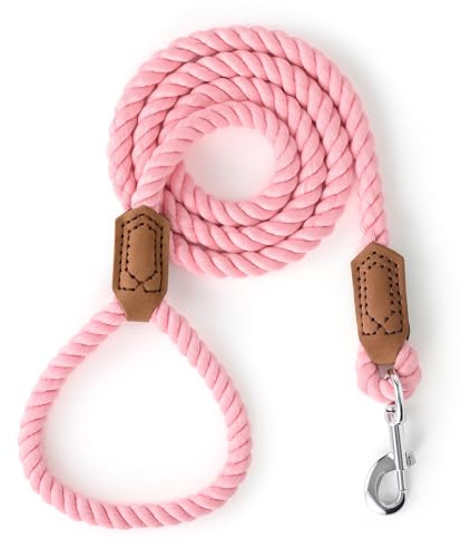 Mile High Life Laisse pour chien, corde de coton tressée avec embout en cuir et pointe en cuir - fermoir robuste en métal, 1,2 m, 1,3 cm d'épaisseur - Laisse de mariage, de promenade pour chiens de