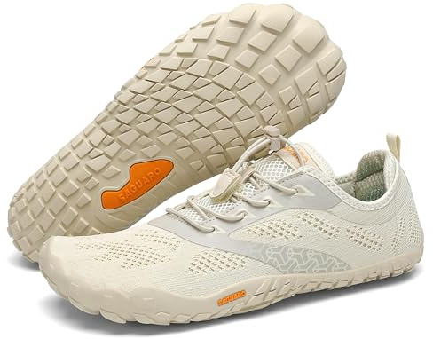 SAGUARO Unisex barfotaskor, lätta, halkfria traillöparskor för utomhus och inomhus, Beige, 48 EU