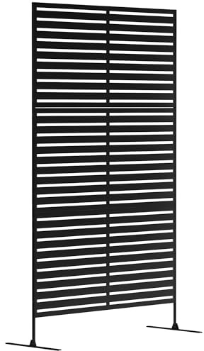 Outsunny Raumteiler 3-teilig 122 x 198 cm Freistehend Paravent in Lamellen, Trennwand 3-TLG Sichtschutz aus Stahl, Outdoor Raumtrenner Sichtschutzwand Stellwand für Garten, Balkon, Terrasse, Schwarz