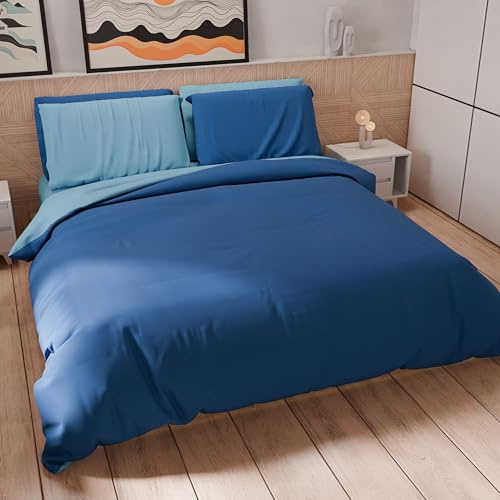Petti Artigiani Italiani - Bettwäsche-Set für Einzelbett, 150 x 200 cm (1 Kissenbezug 50 x 80 cm im Lieferumfang enthalten), weiche Mikrofaser, einfarbig, elektrisches Blau - Hellblau