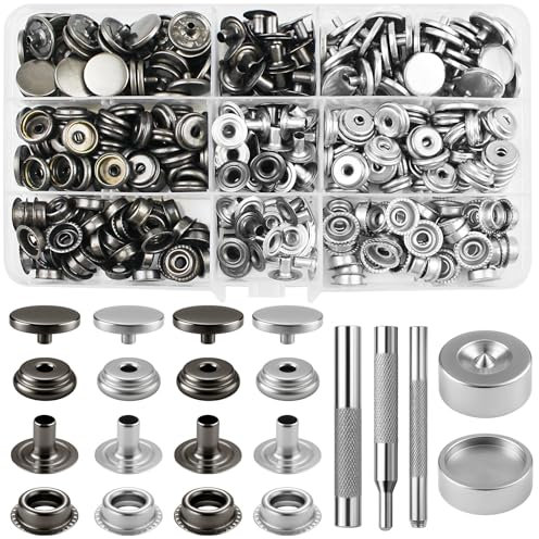 HavaCue 180pcs Press Studs Snap Fasteners, 15mm Poppers Fasteners Kit (Black/Silver), Press Studs for Clothing Setting Tool Set with Snap Buttons for Leather, Clothes, Jackets, Bags, Purse, DIY Craft