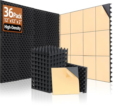 SD SODOCT 36 Pack Acoustic Foam Panels with Self Adhesive 12 X 12 X 2 Sound Proof Foam Panels for Walls High Density Egg-Crate Soundproof Wall Panels for Studio Office Gaming Room
