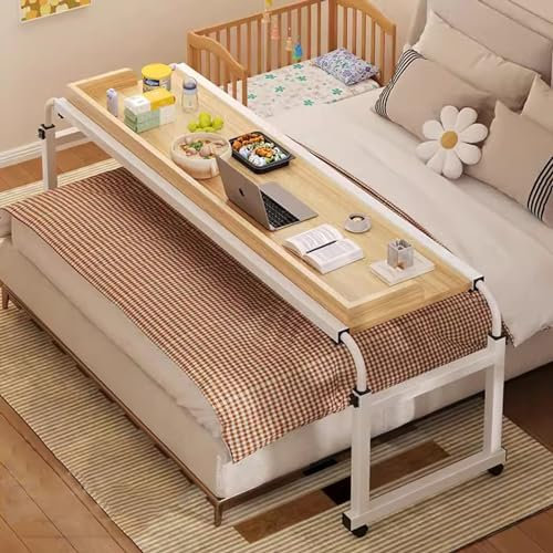 Table de lit réglable en hauteur, bureau roulant avec roulettes, plateau alimentaire, support portable pour ordinateur portable, table de mobilité multifonction pour un usage domestique