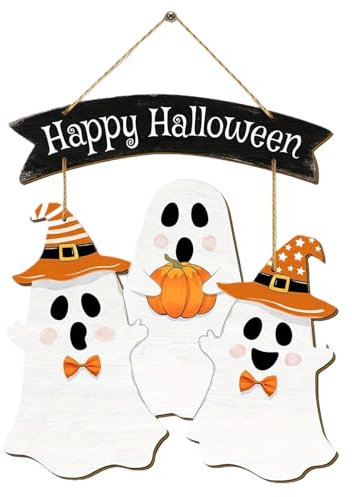 Ghost Door Sign, Halloween Hanging Decoration, Indoor Outdoor Use, Lightweight Material, Weather Resistant Finish, Great for Front Door, Porch, Wall, Home Festive Decor Celebration